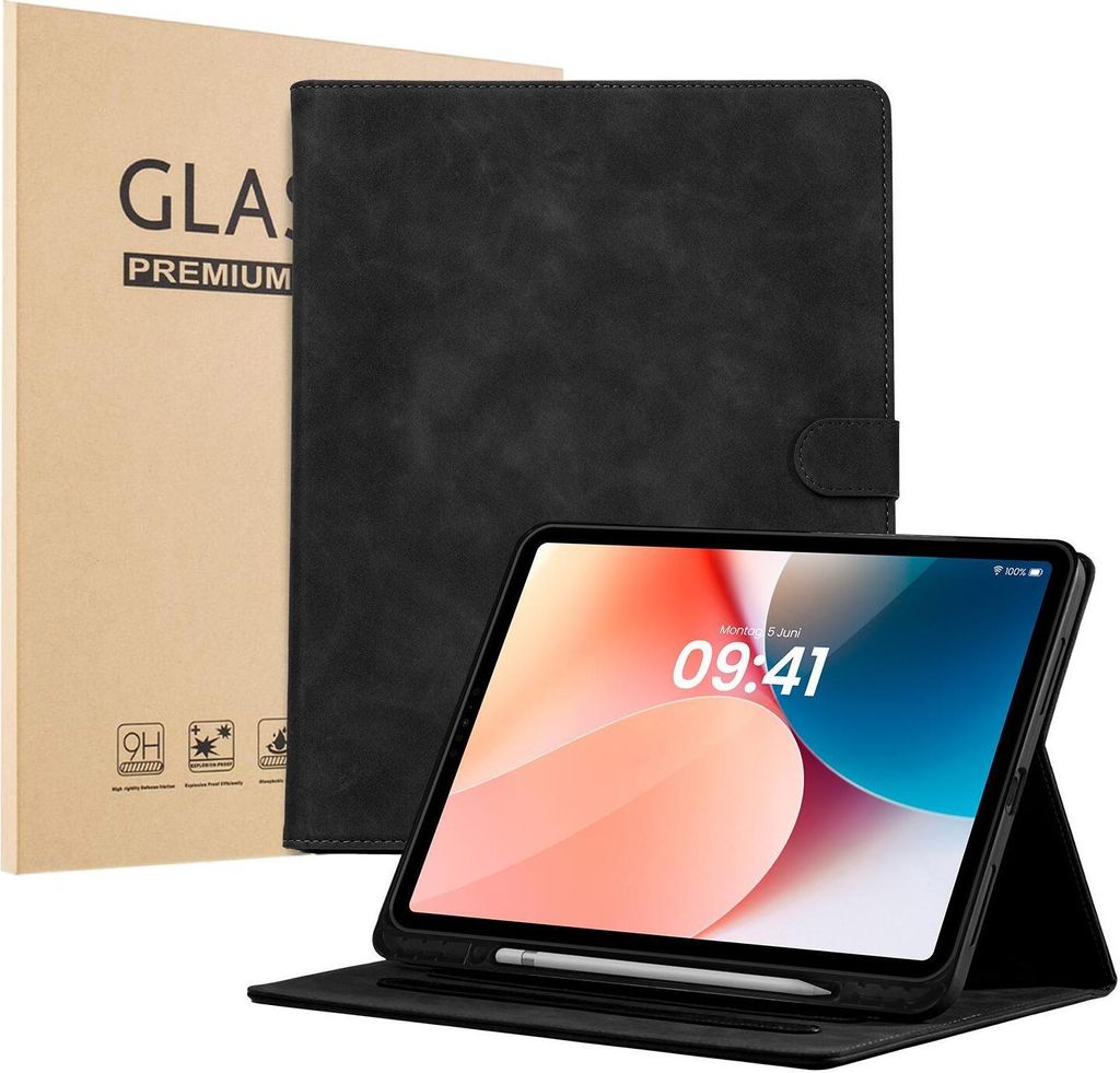 LBH Tablet Schutzhülle + 2x 9H Display Glas für Apple iPad Pro 6. Gen 12.9 Zoll Cover Case Schutz Tablet Farbe: Schwarz