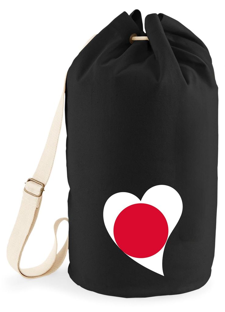 Huuraa Seesack Japan Flagge Herz 20 Liter Black Baumwolle Rucksack Geschenkidee