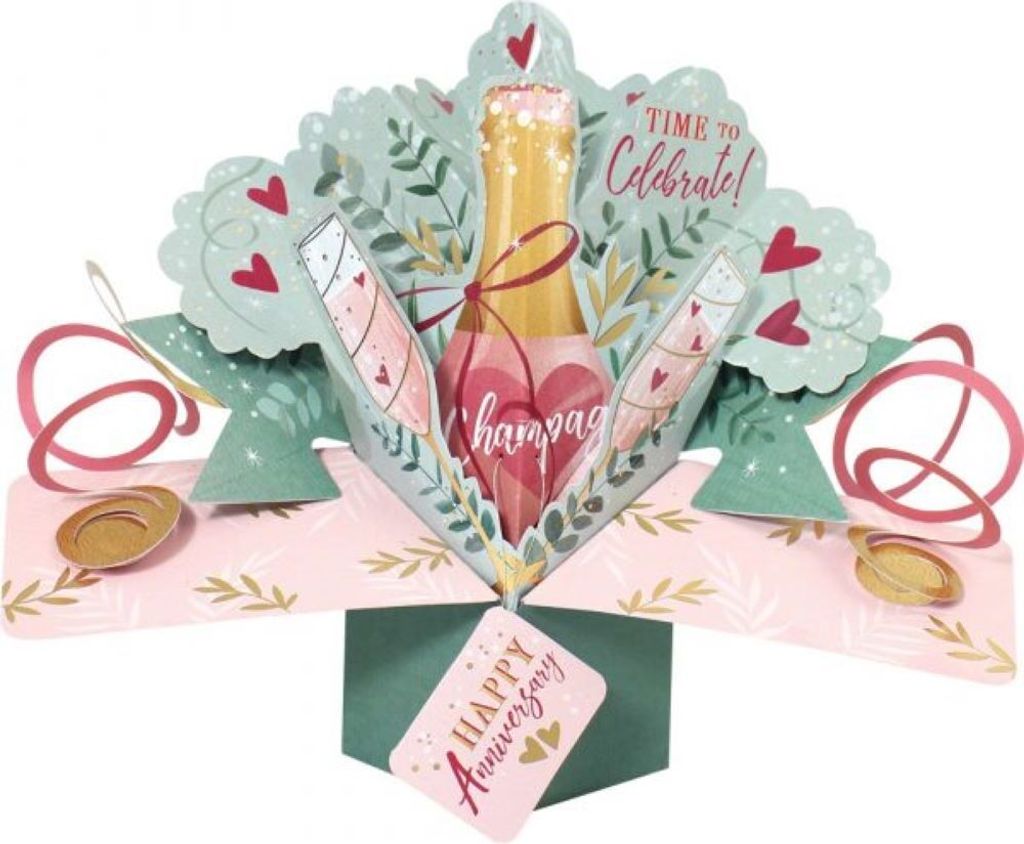 Grußkarte PopUp "Happy Anniversary" Champagner