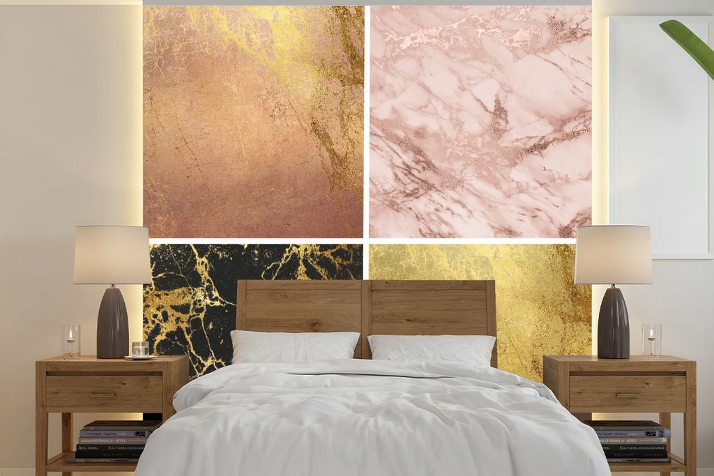 MuchoWow Fototapete für Wohnzimmer oder Schlafzimmer Wandtapete Vinyl Motivtapete Marmor - Rose - Gold - 280x280 cm - Hintergrundbild
