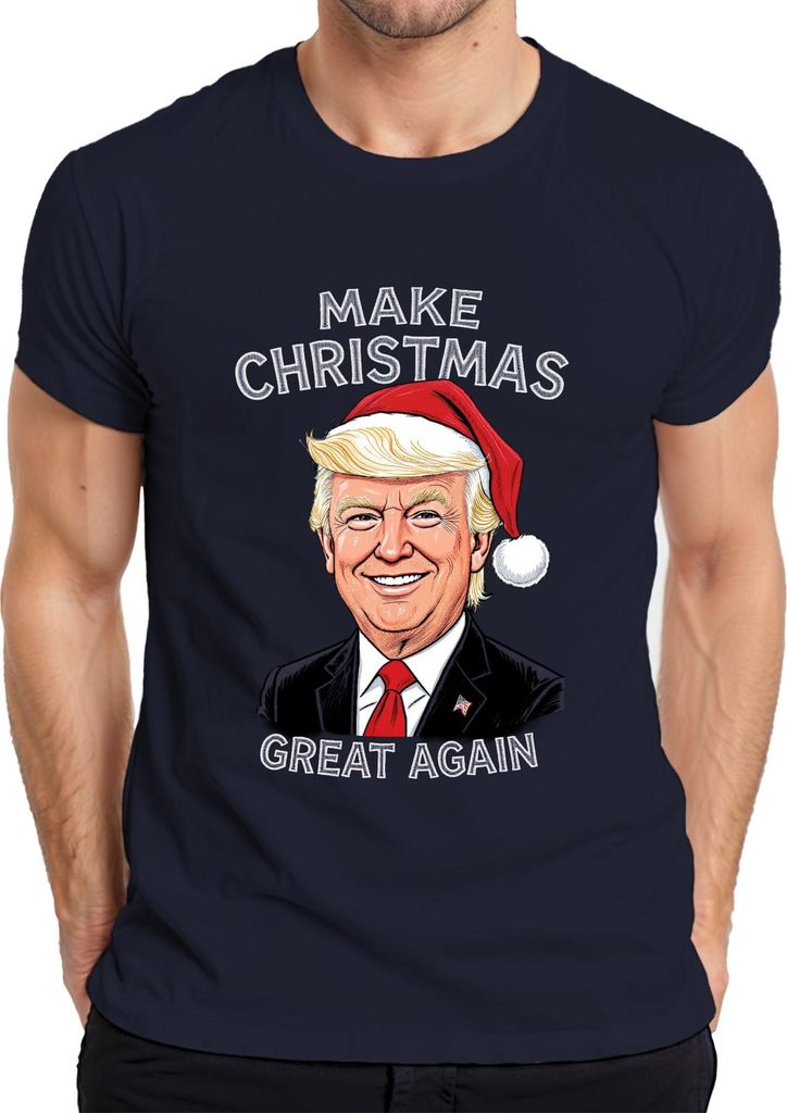 MAKE CHRISTMAS GREAT AGAIN Weihnachten Karikatur Patriotisch USA Herren T-Shirt, Navy, M