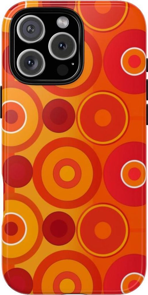 Dynamisches Muster aus orange-roten Kreisen – Hülle Kompatibel mit iPhone 16 Pro Max