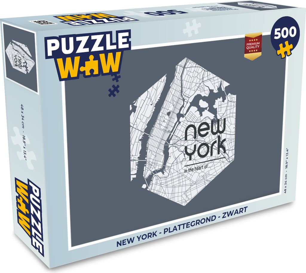 MuchoWow Puzzle 500 Teile New York - Karte - Schwarz - 500 Teile - Kinder - Selberbauen - Puzzlespiele