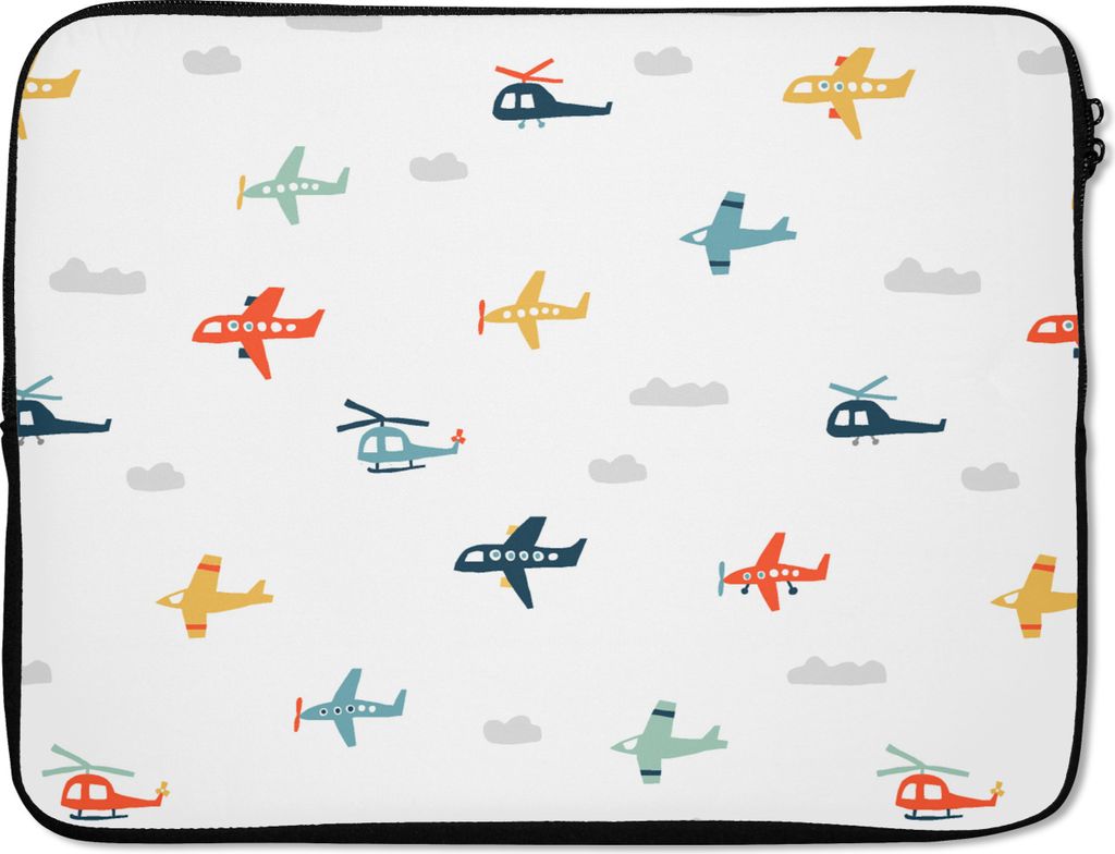 MuchoWow Laptop Hülle 15 Zoll Schnittmuster - Hubschrauber - Flugzeug - Jungen - Kinder - Kinder Laptoptasche - Laptoptasche - Sleeve - Rundum-S...