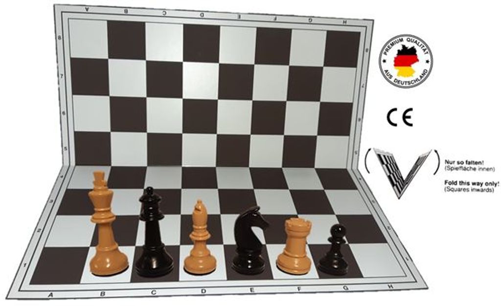 Schachset "Profi" mit Schachbrett und Schachfiguren KH 93 mm, beige-schwarz, Staunton Form, mit Filzsockel