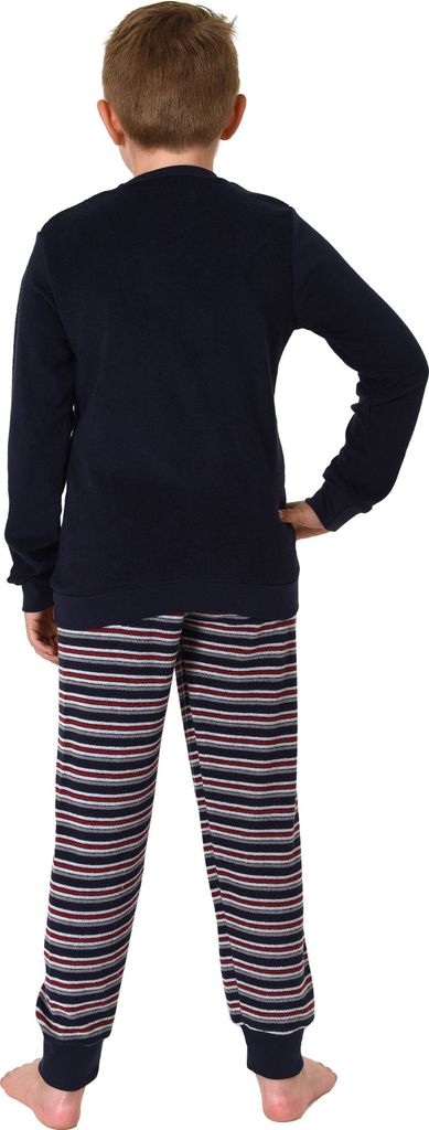 Jungen Frottee langarm Schlafanzug Pyjama mit Bündchen und Basketball-Motiv ; marine , 140