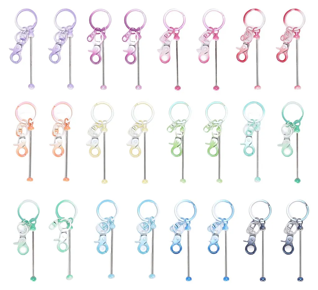 24 Porte-clés Bruts en Perles Métalliques 12 Couleurs Assorties DIY