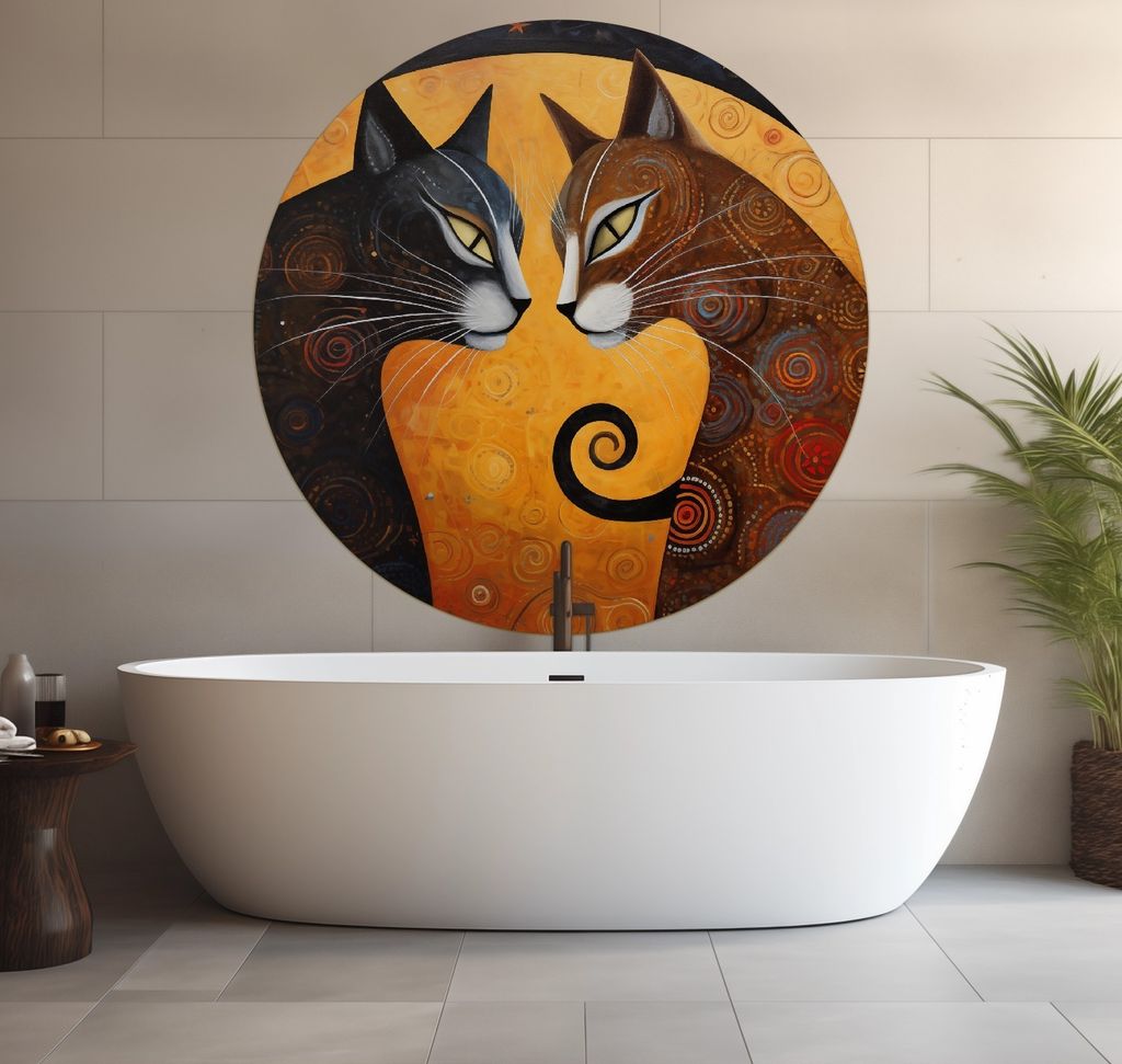 Wallario wasserfestes Poster selbstklebend 120 x 120 cm, Katzen im Mondlicht, Badezimmerposter Spritzschutz mit Hochglanzoberfläche in Glasoptik