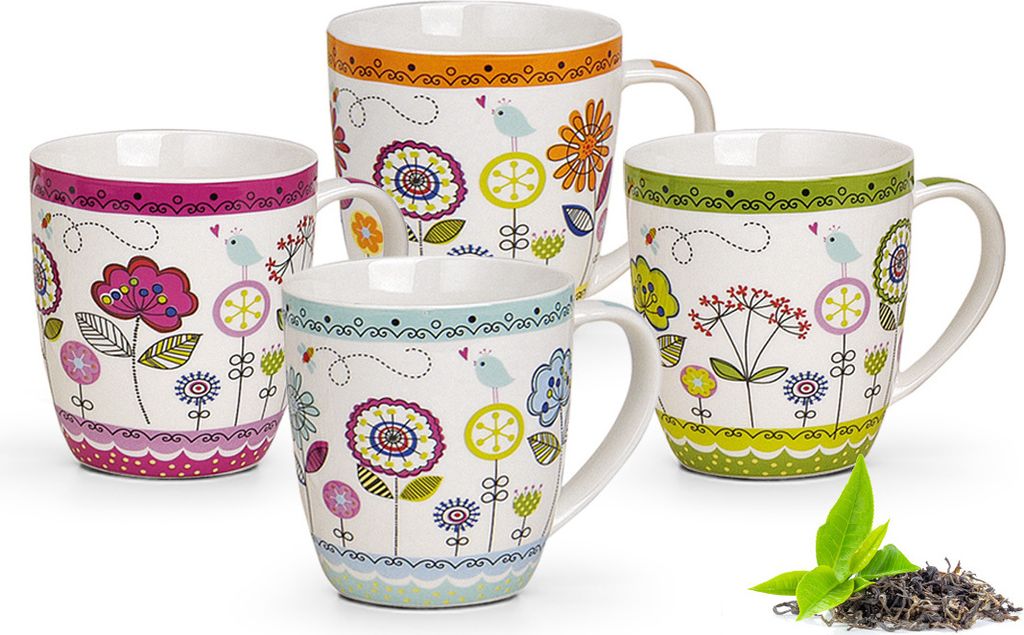 Kaffeetassen 4er Set Blumen Herzen Sommer Frühling Produktbild 