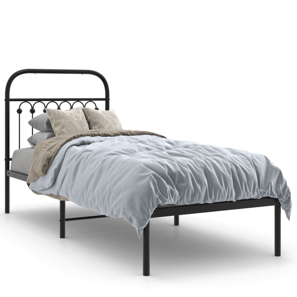 vidaXL Rama łóżka z zagłówkiem metalowa czarna 80x200 cm Zdjęcie produktu 