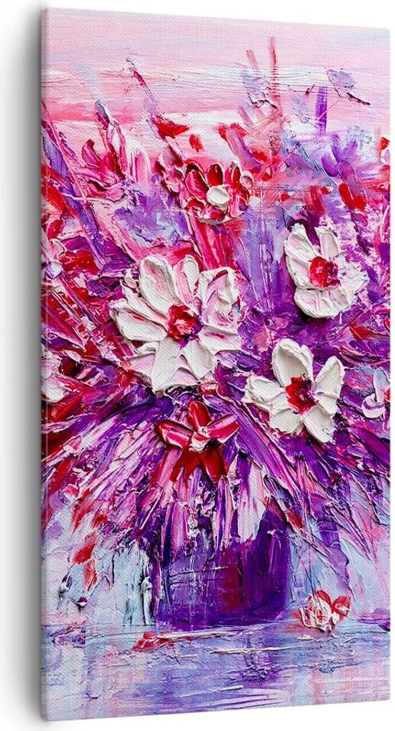 Bild auf Leinwand - Leinwandbild - Einteilig - Pastos Blumen Rosa - 55x100cm - Wand Bild - Wanddeko - Wandbilder - Leinwanddruck - Bilder - Wanddek...