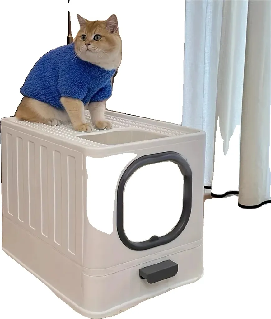 Lettiera per gatti, design facile da pulire, con paletta, GRIGIO - 1