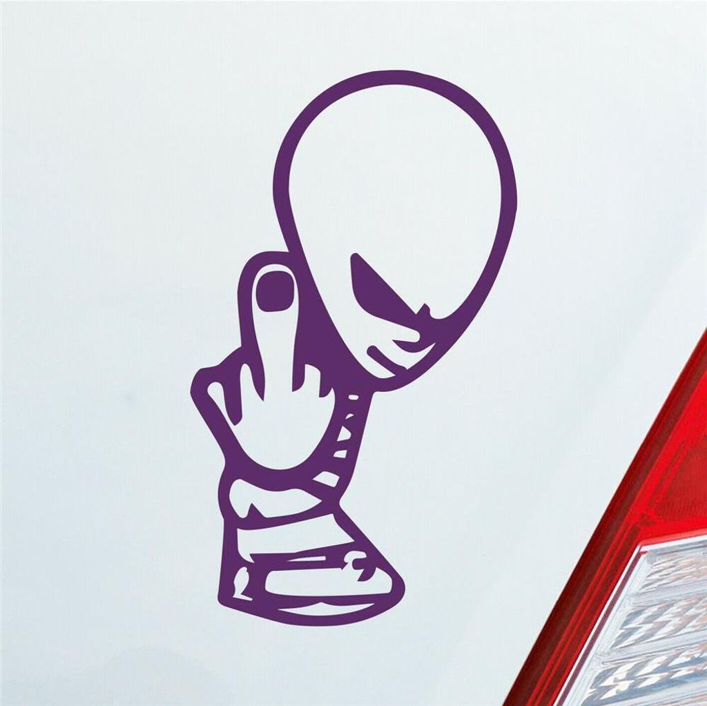 Auto Aufkleber Alien Außerirdischer Mittelfinger Tuning 12x7 cm Lila Sticker Heckscheibenaufkleber