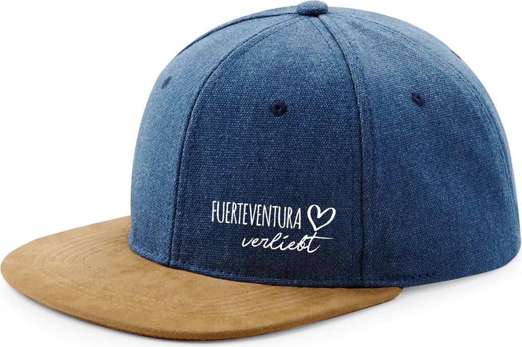 Huuraa Cappy Mütze Fuerteventura verliebt Denim Baumwolle und Polyester Snapback Kappe Geschenkidee