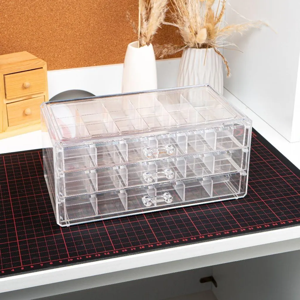 Boîte de rangement transparente avec 72 compartiments et 3 tiroirs amovibles