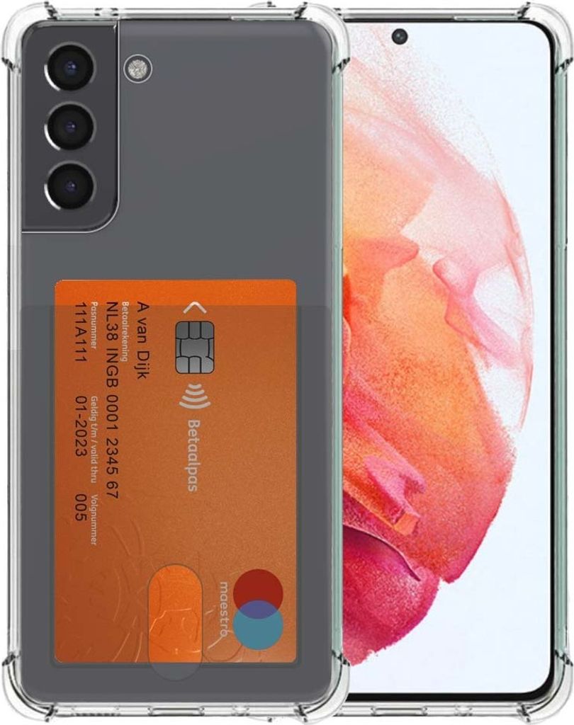 Smartphonica Telefoonhoesje Geschikt voor Samsung Galaxy S21 met Pasjeshouder Doorzichtig Siliconen - Transparant TPU Shockproof Backcover Case w...