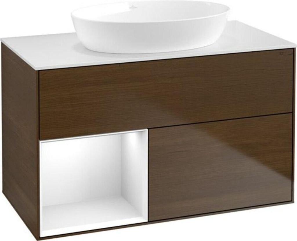 V&B Waschtischunterschrank Finion 100, Pl wh. m, Reg glo wh. Lac, wal ven