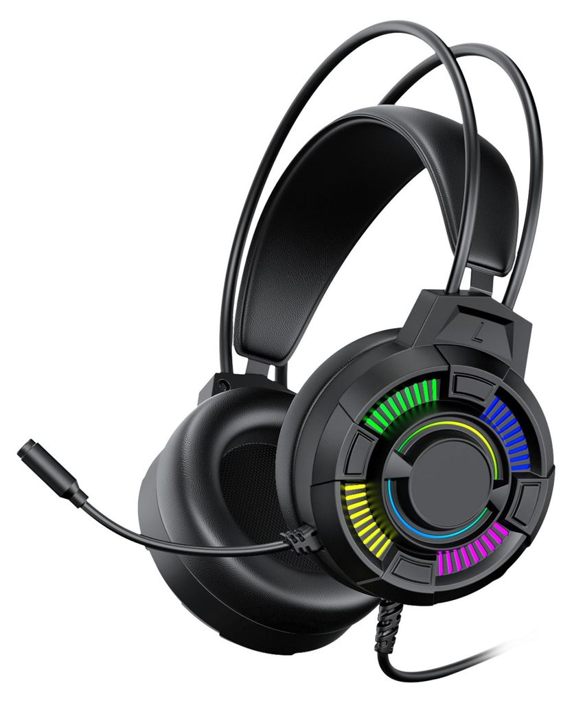 Gaming-Headset mit RGB-Beleuchtung, kabelgebundene USB-Kopfhörer mit 7.1-Surround-Sound, 50-mm-Treiber, leichtes Design, komfortable Over-Ear-Pass...