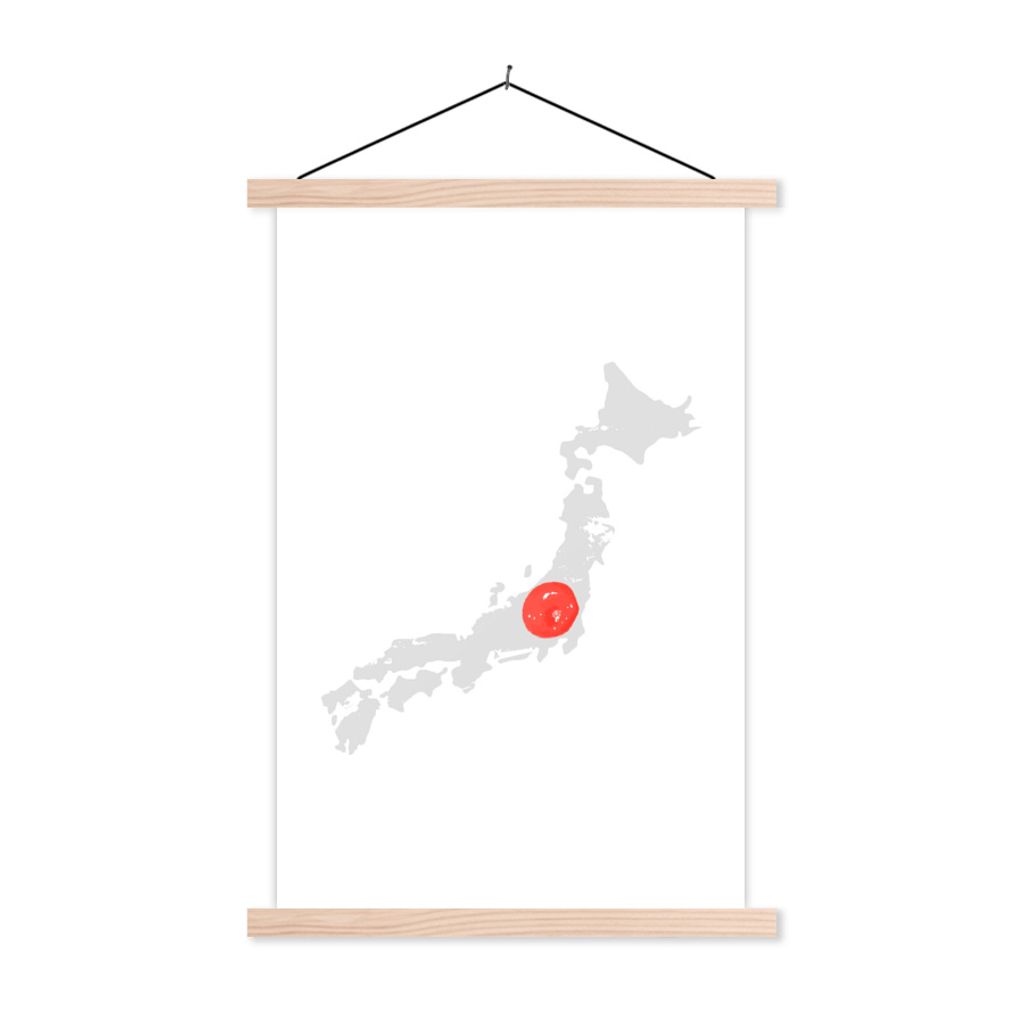 MuchoWow Textilposter Japan - Karte - Flagge 40x60 cm mit holzfarbenen Rahmen - Poster