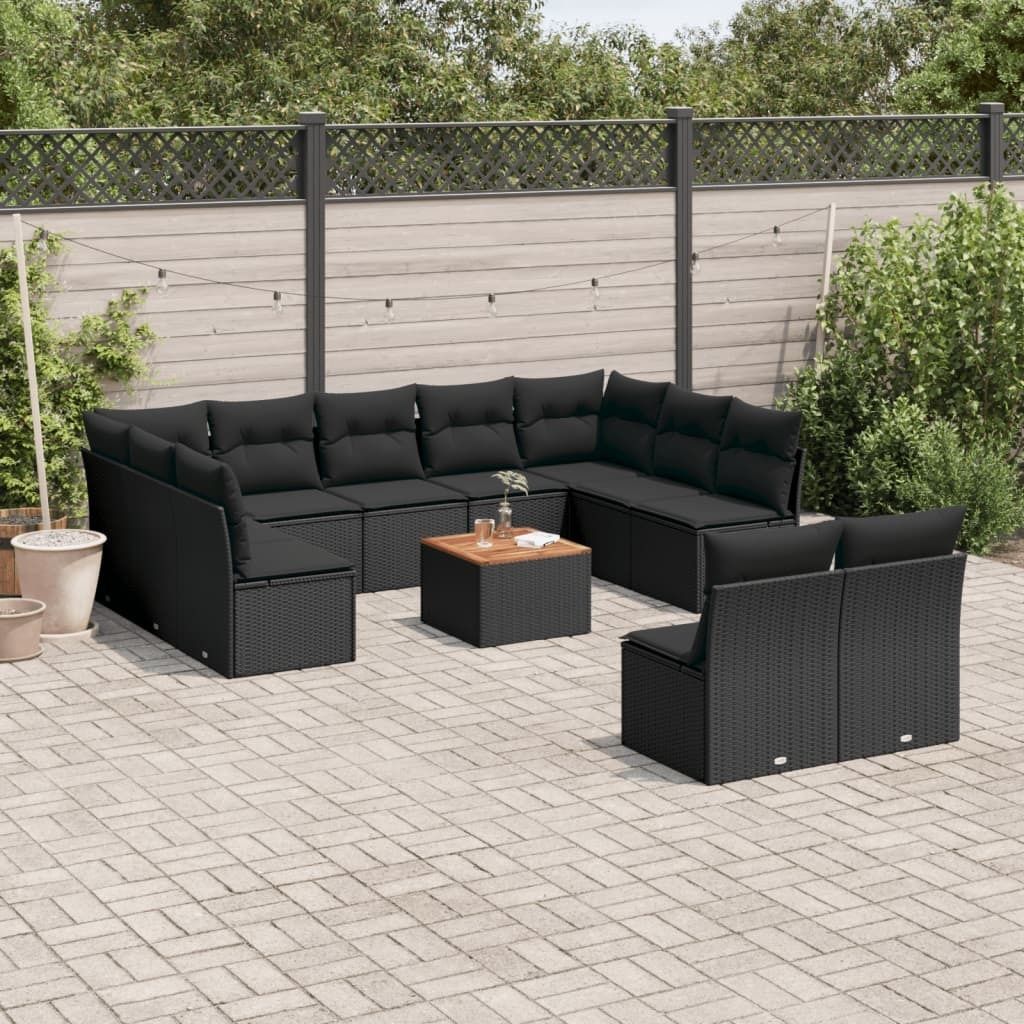 12-tlg. Garten-Sofagarnitur mit Kissen Schwarz Poly Rattan 3223885