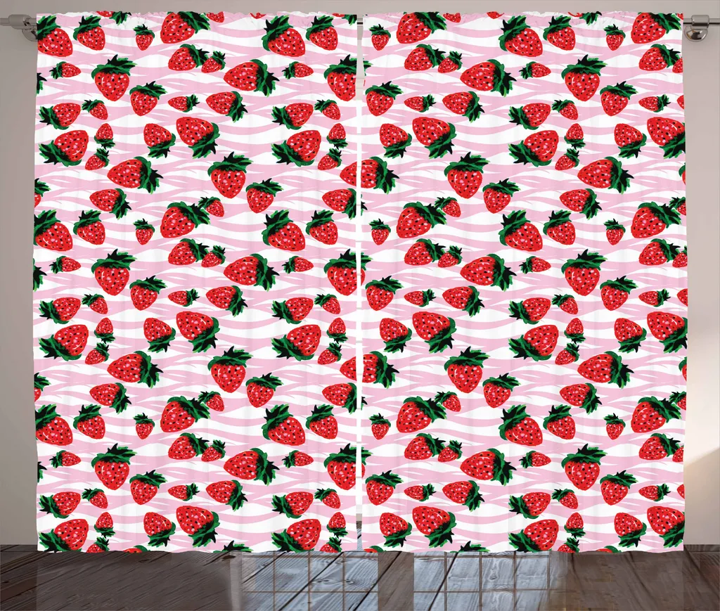 Tenda Da Doccia Con Fragole Rosa E Acquerello, 180x180 Cm, Tessuto Poliestere Impermeabile, Con 12 Ganci
