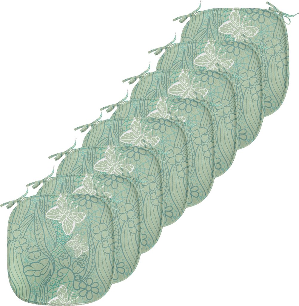 ABAKUHAUS Grün Polster für Esszimmerstühle, Spitze Art Schmetterlinge, Dekoratives wasserfestes Kissen mit Riemen für Küchensitze, 40 cm x 40 ...