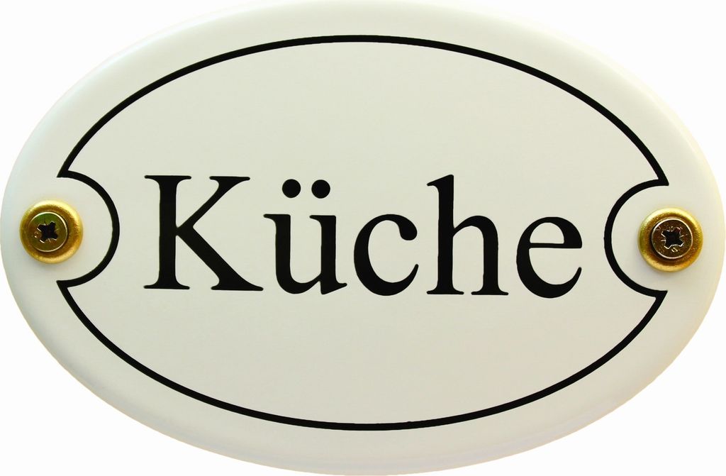 Emaille Türschild Küche weiß oval Schild Produktbild 