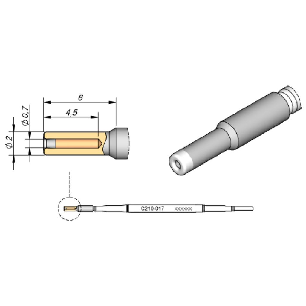 JBC Lötspitze Serie C210, Sonderform, C210017/0,7 mm, THT-Lötungen C210017