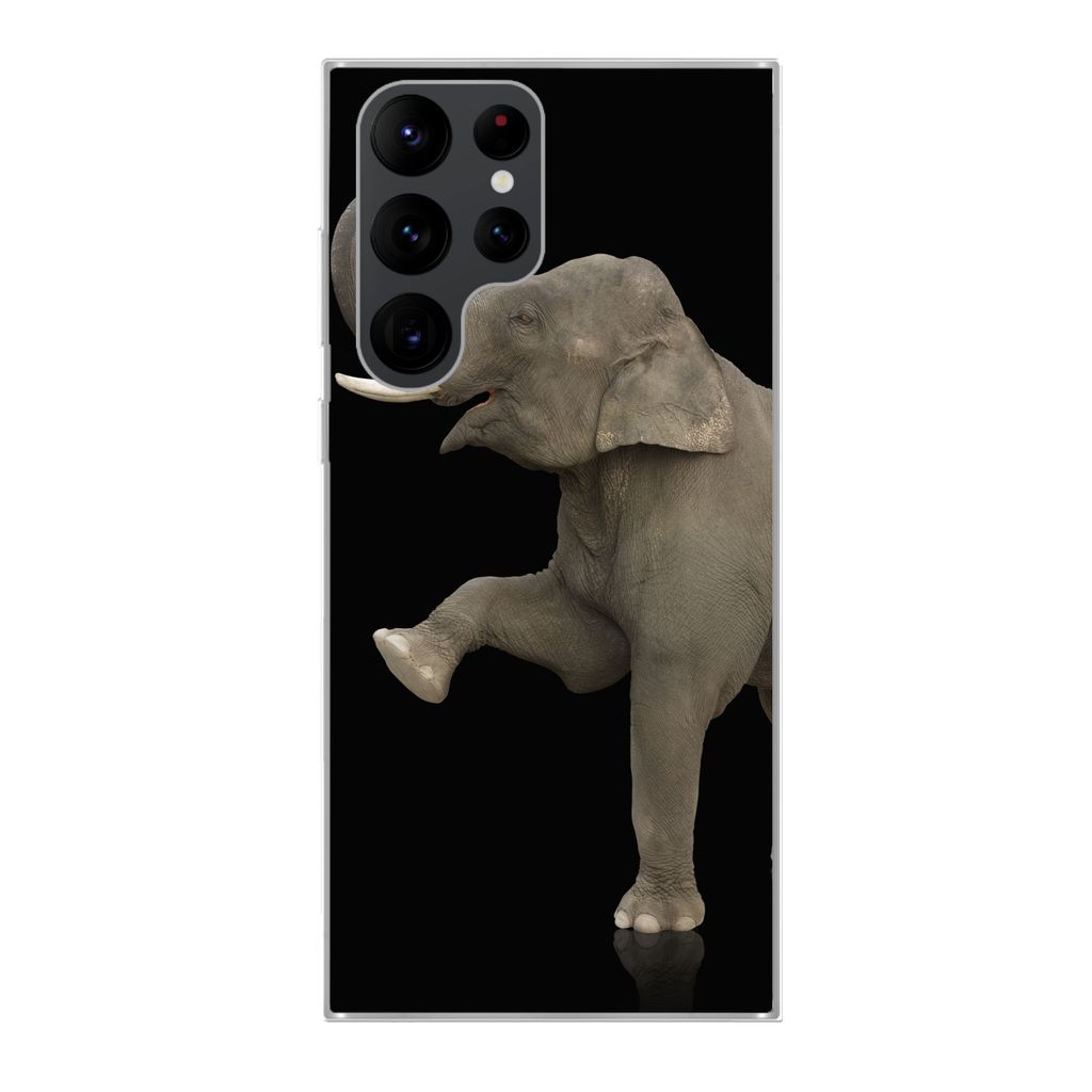 MuchoWow Handyhülle Schutzhülle Hülle für Samsung Galaxy S22 Ultra Elefant - Tiere - Schwarz - Porträt Silikon Softcase Handy Hülle - Abbil...