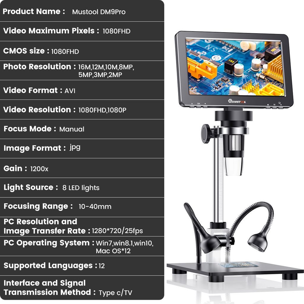 Digitální mikroskop s reflektorovým krytem, 7'' IPS Obrázek produktu 3