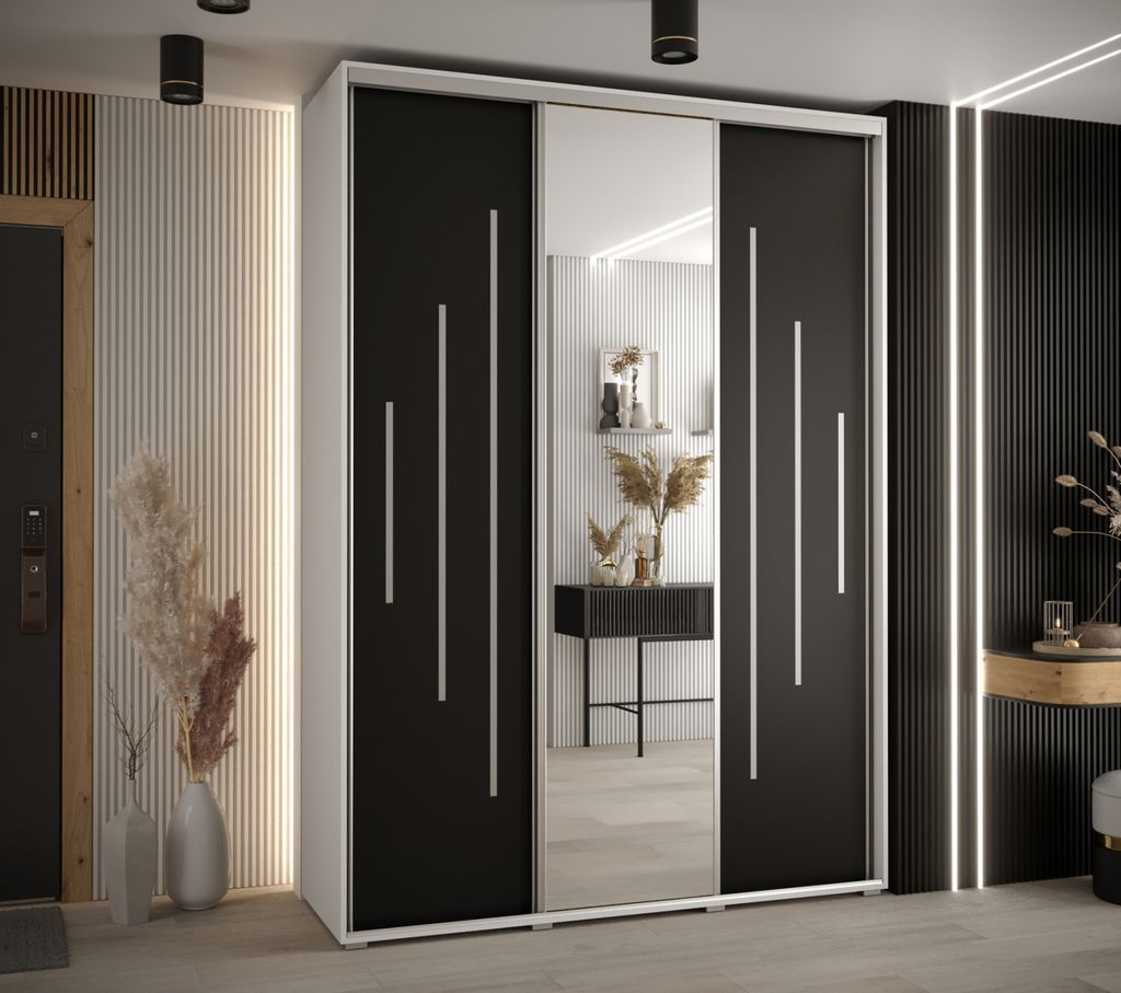 Kleiderschrank YVONA 13 - 170/45 cm, weiß/schwarz/silber