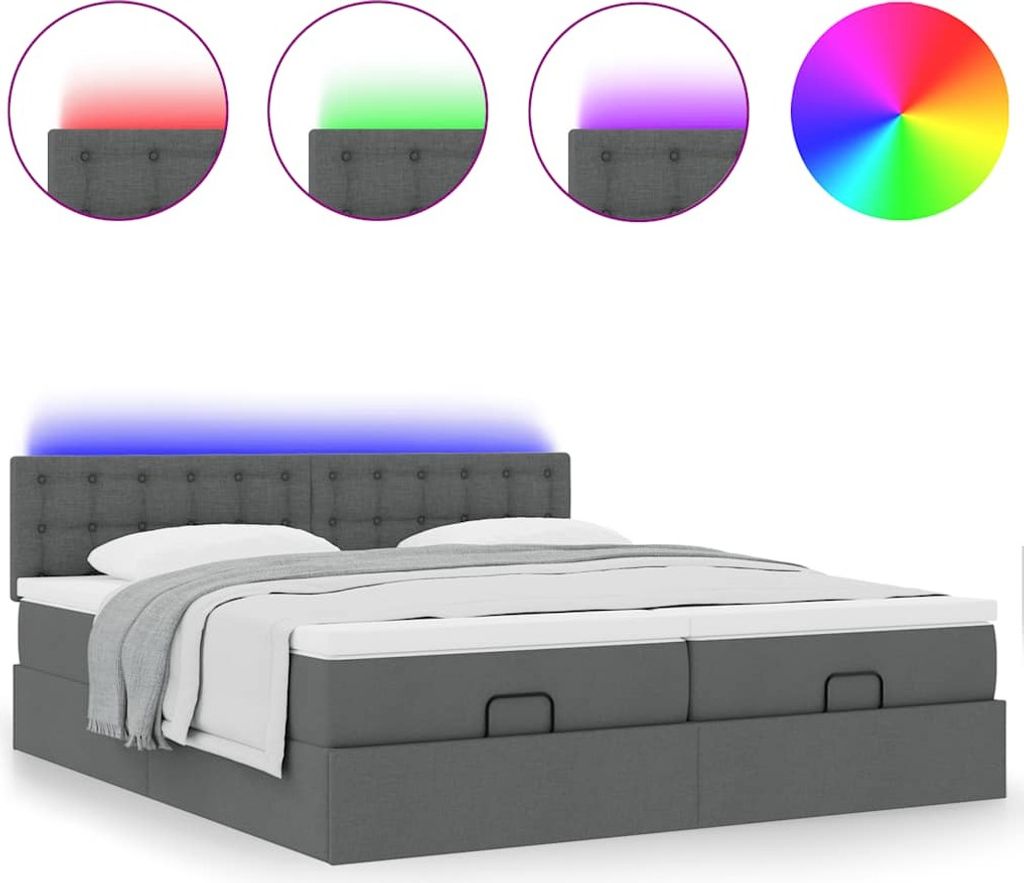 Ottoman-Bett mit Matratzen & LEDs Dunkelgrau 160x200 cm Stoff