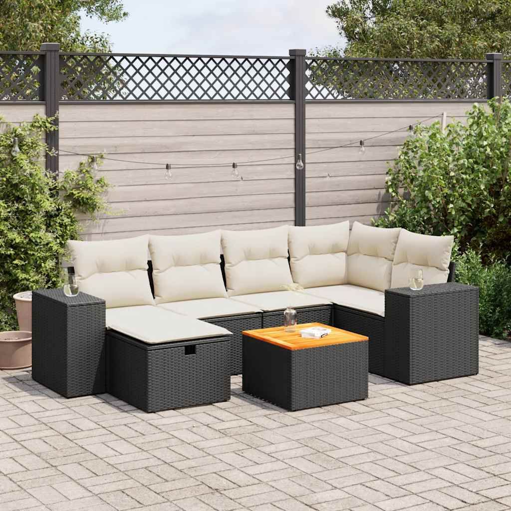 "Rabatt" 7-tlg. Garten-Sofagarnitur - mit sofa - mit Kissen Schwarz Poly Rattan - Lounge-Dining set CC11924
