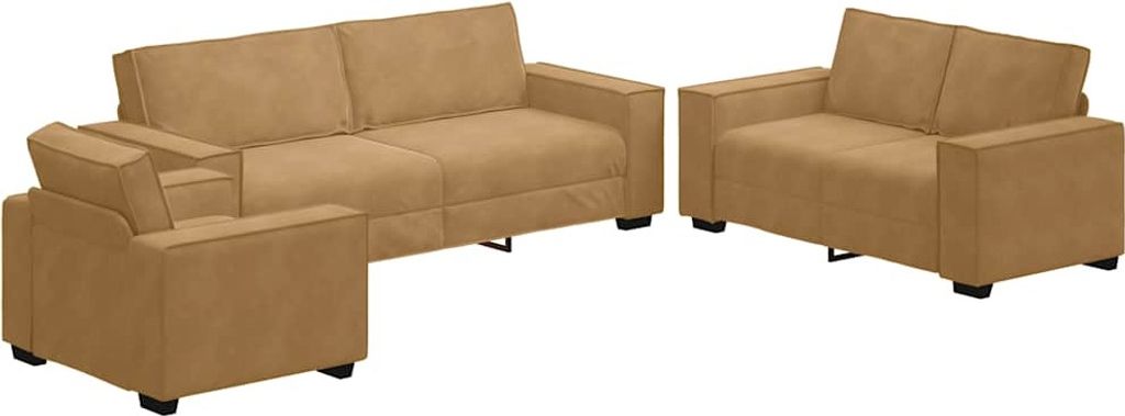 3-tlg. Sofagarnitur mit Kissen Braun Samt