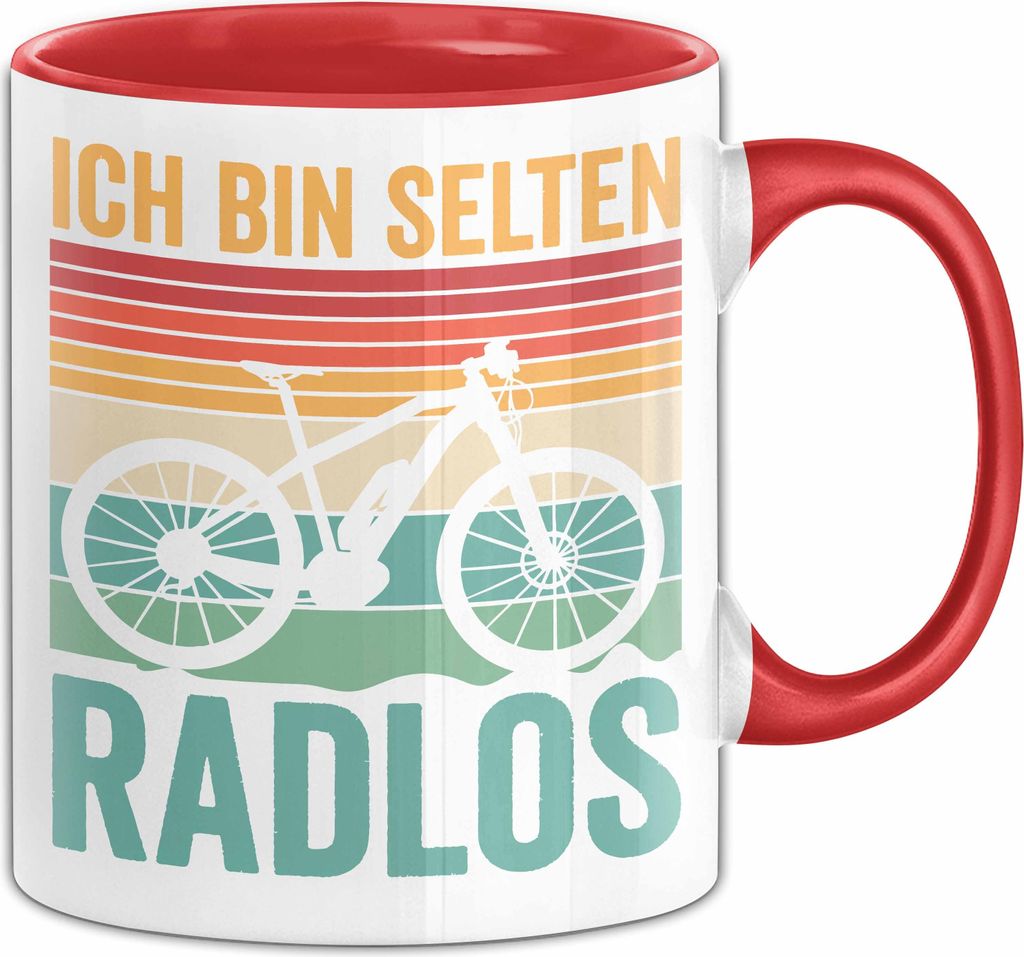 E-Bike Tasse Geschenk Spruch Elektrofahrrad Mann Fahrrad ich bin selten radlos (Rot)