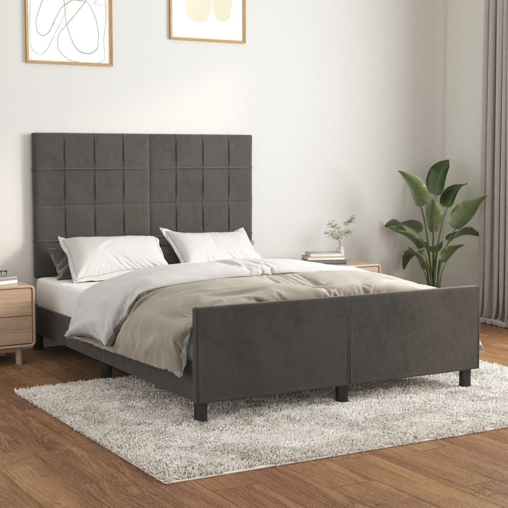 The Living Store Bettgestell mit Kopfteil Dunkelgrau 140x190 cm Samt