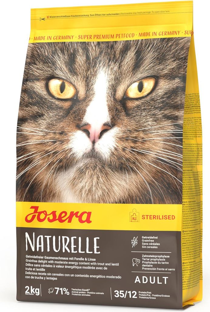 JOSERA Naturelle (1 x 2 kg) | Adult | Premium Trockenfutter für ausgewachsene sterilisierte Katzen | Geflügel & Forelle | mit moderatem Fettgehal...