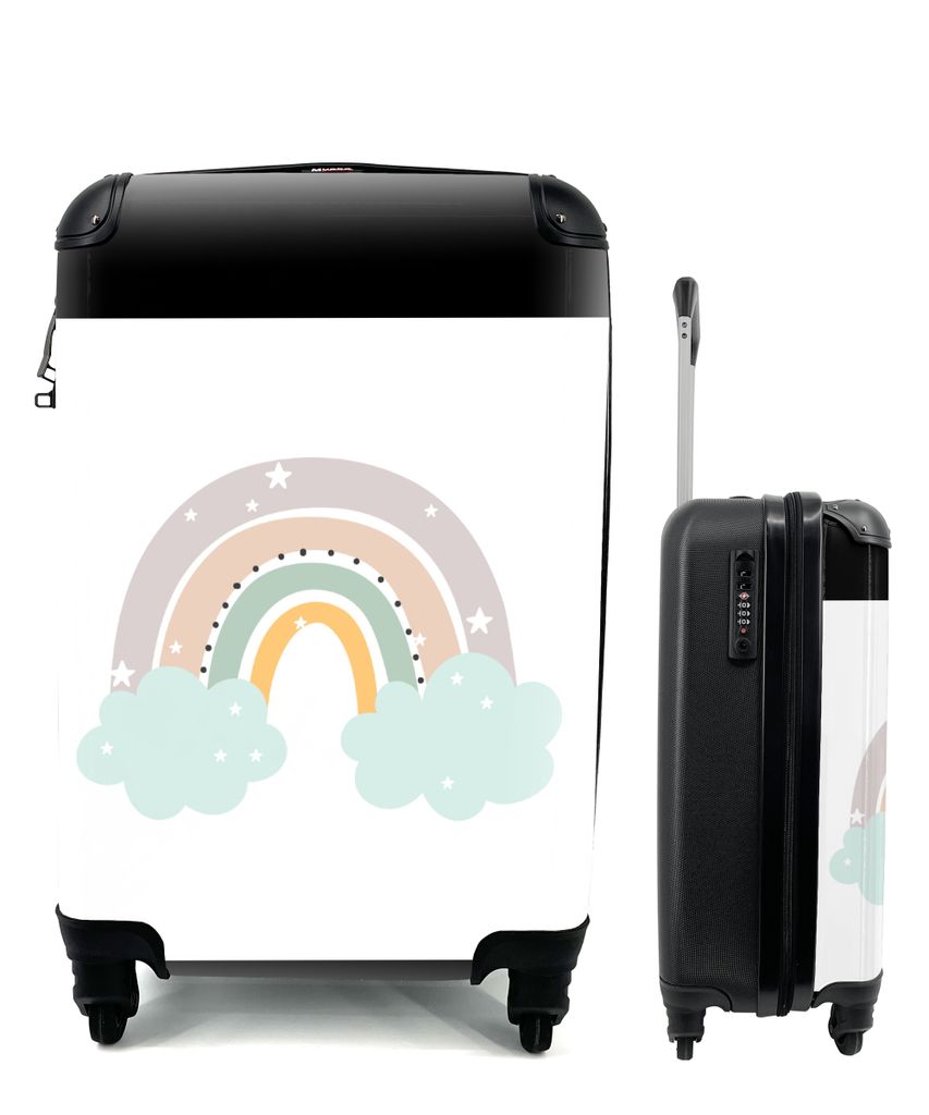MuchoWow Koffer Handgepäck Trolley Rollkoffer Kleine Reisekoffer mit 4 Rollen - Regenbogen - Sterne - Punkte - Wolken - Kinder - Cabin Size < 55...