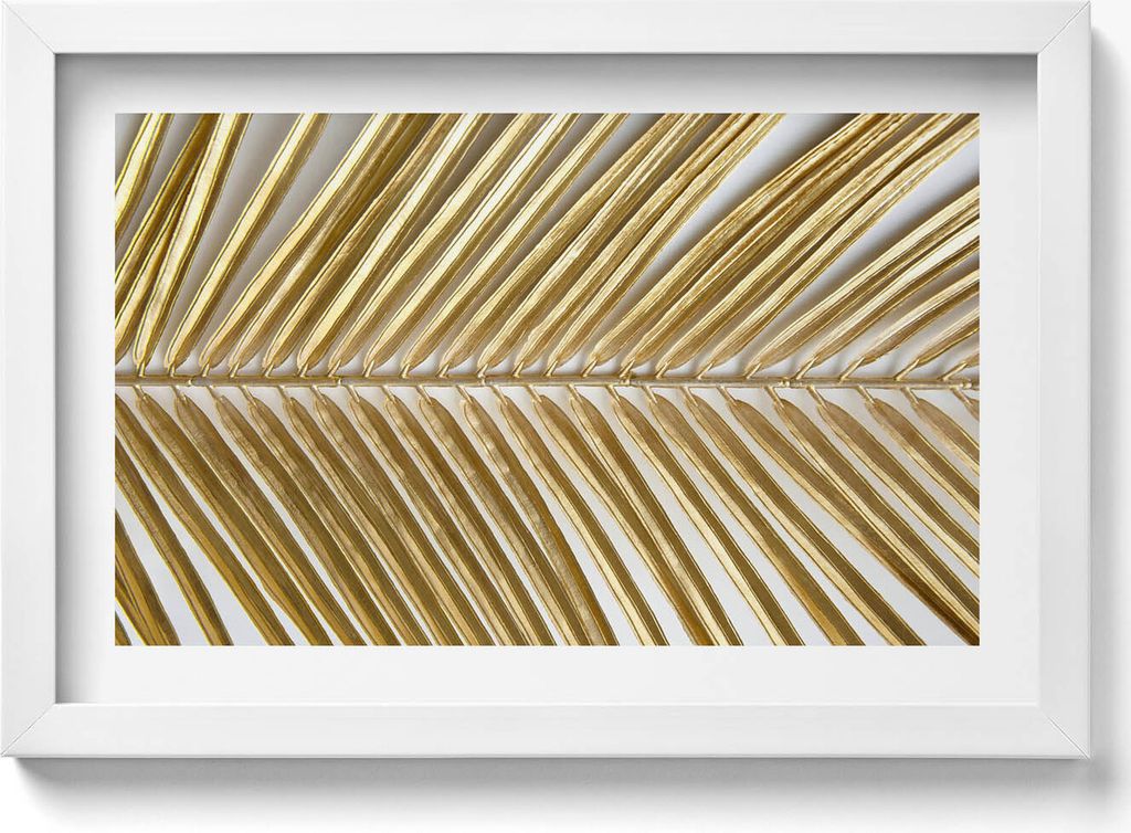 Blattgold-Glamour– Wandbild mit Rahmen – Gerahmtes Bild – Wanddekoration – 30x20 cm – Weiß Rahmen