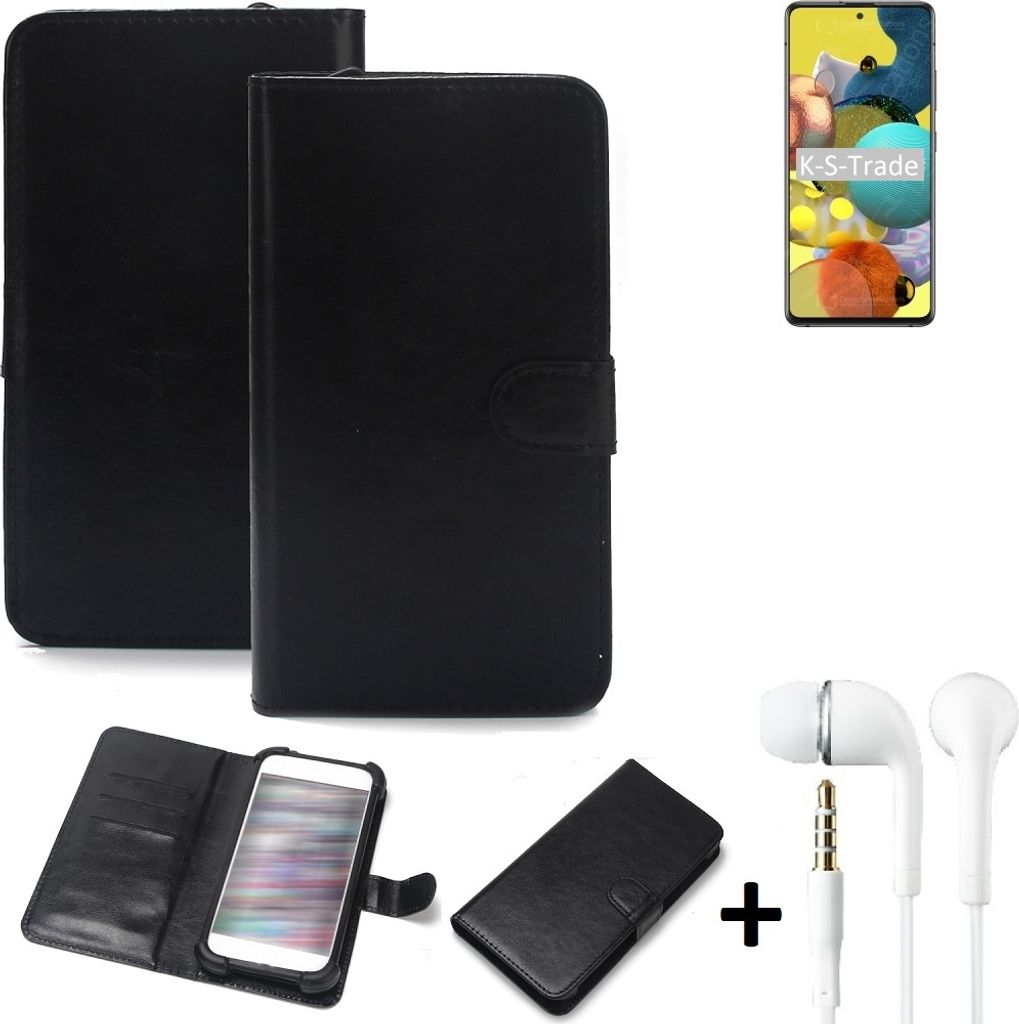 K-S-Trade Wallet Case Handyhülle kompatibel mit Samsung Galaxy A51 5G Schutzhülle Flip cover Flipstyle Tasche Hülle Flipcover Slim Bumper schwarz +