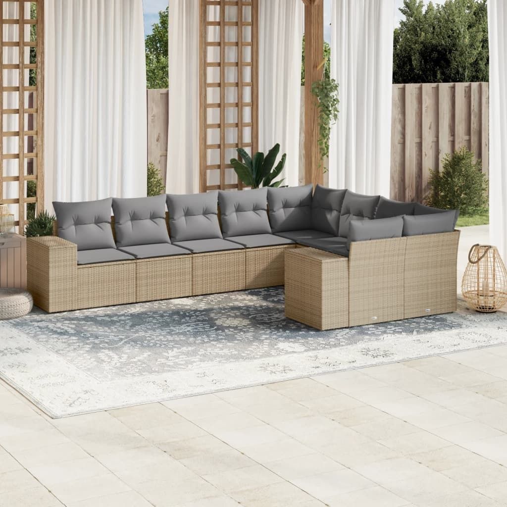 Maison Exclusive - 9-tlg. Garten-Sofagarnitur mit Kissen Beige Poly Rattan