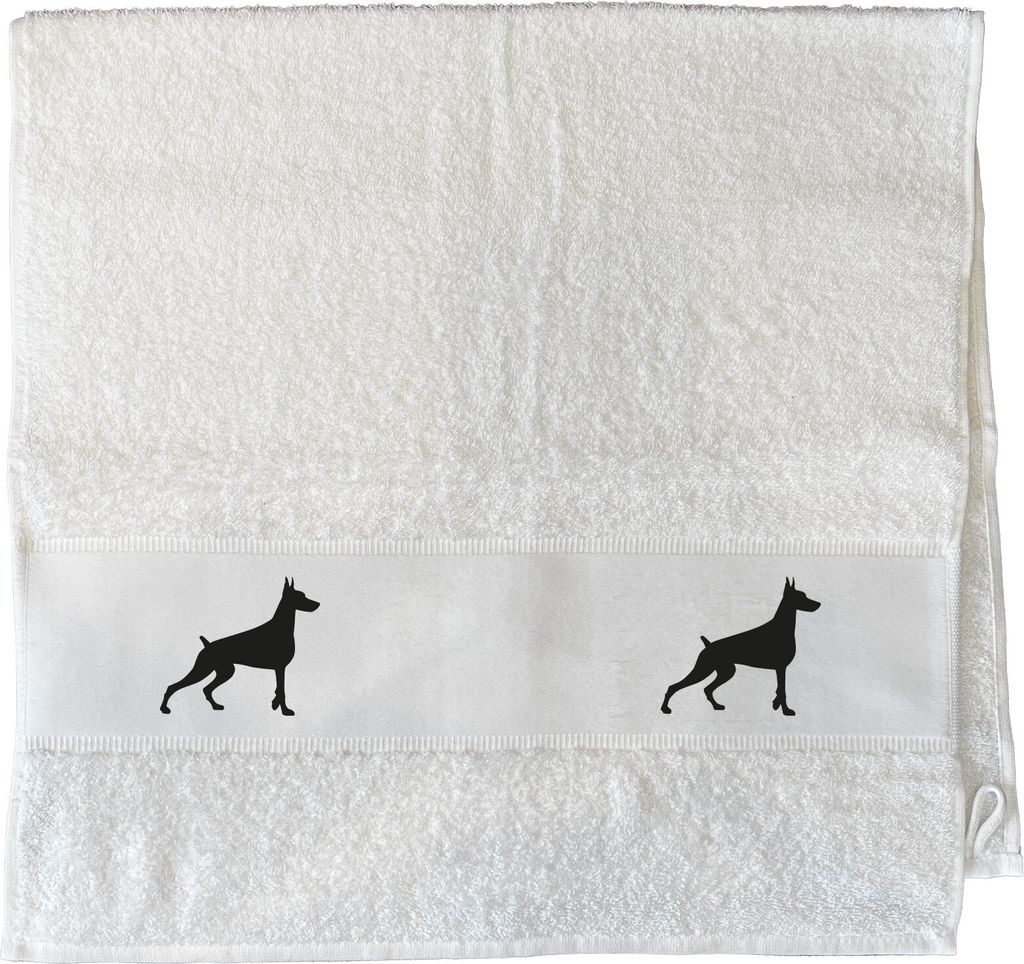 Huuraa Handtuch Dobermann Silhouette 50x100cm White Baumwolle Handtuch Geschenkidee