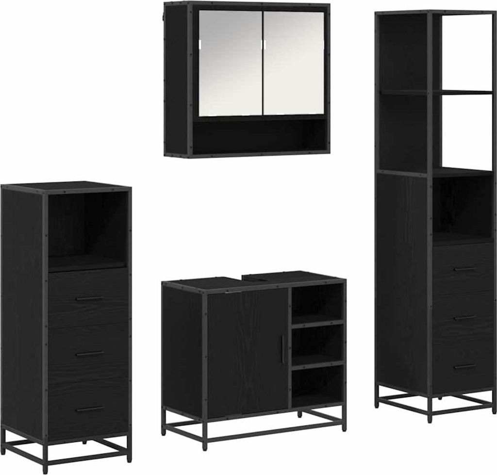vidaXL Badezimmermöbel-Set 4 stk. Schwarz Eichen-Optik 65 x Produktbild 
