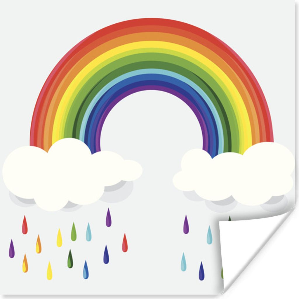 MuchoWow Poster Eine Illustration eines Regenbogens mit Wolken und Regenbogentropfen 75x75 cm - Wand Dekoration