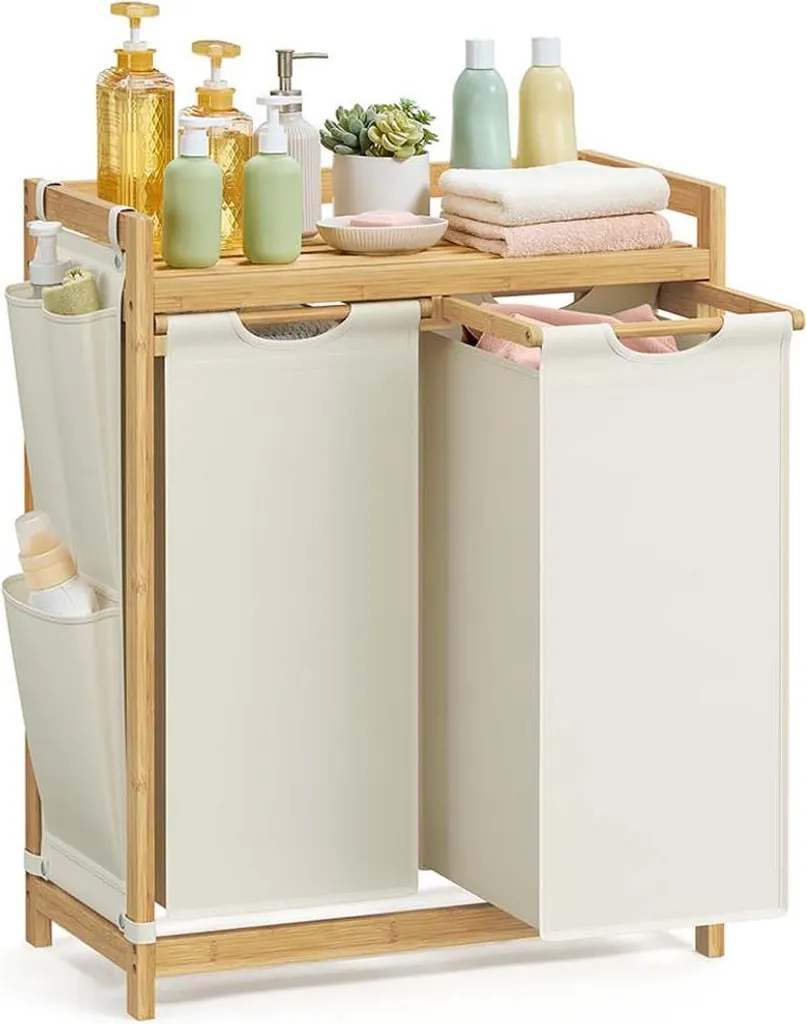 Panier à linge 2 compartiments 2x50L blanc crème 63x33x78 cm Classique
