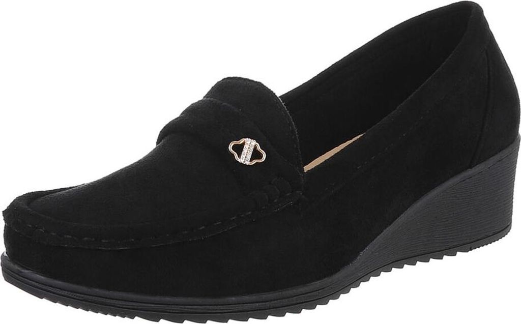 Ital-Design Damen Halbschuhe Mokassins Wildlederoptik Slipper 90482687 Schwarz Gr. 39