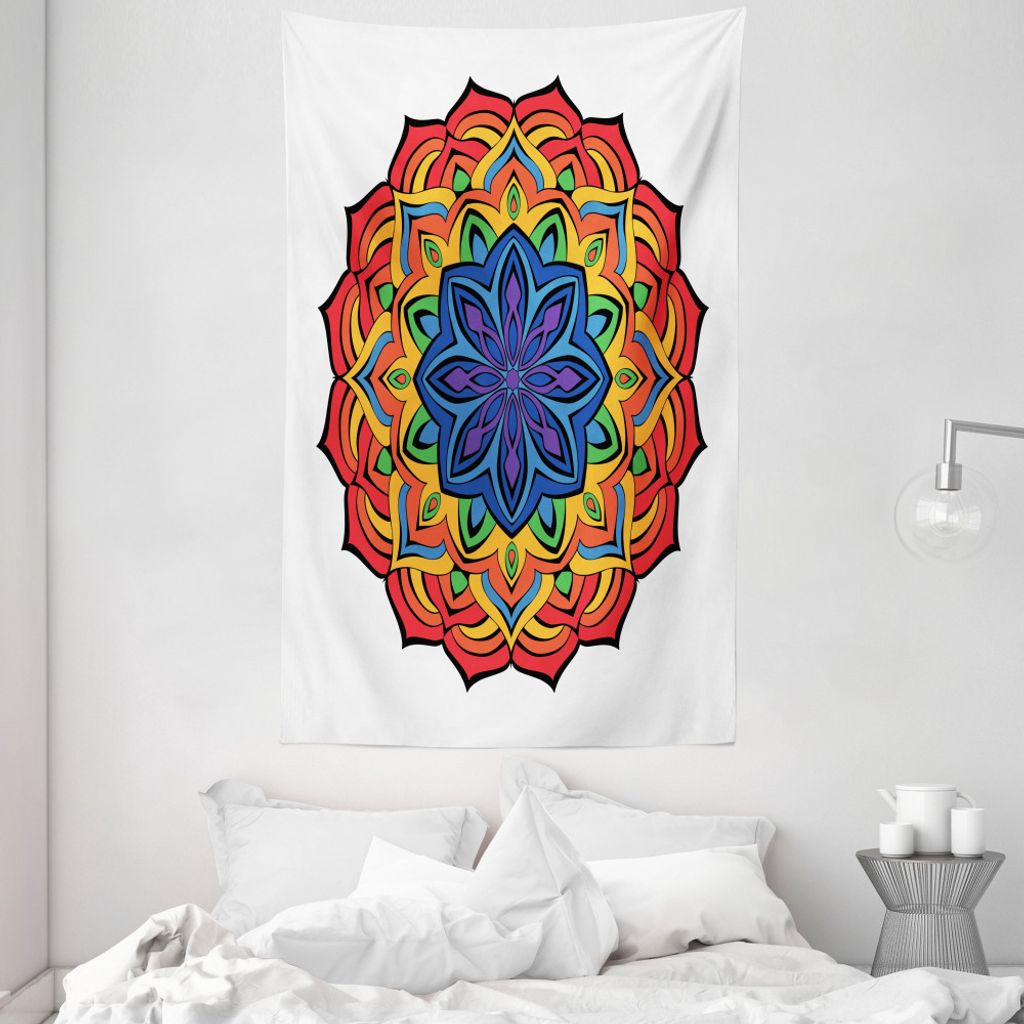 ABAKUHAUS Regenbogen-Mandala Wandteppich und Tagesdecke, Boho Blumen aus Weiches Mikrofaser Stoff Waschbar ohne Verblassen Digitaldruck, 140 x 230 ...