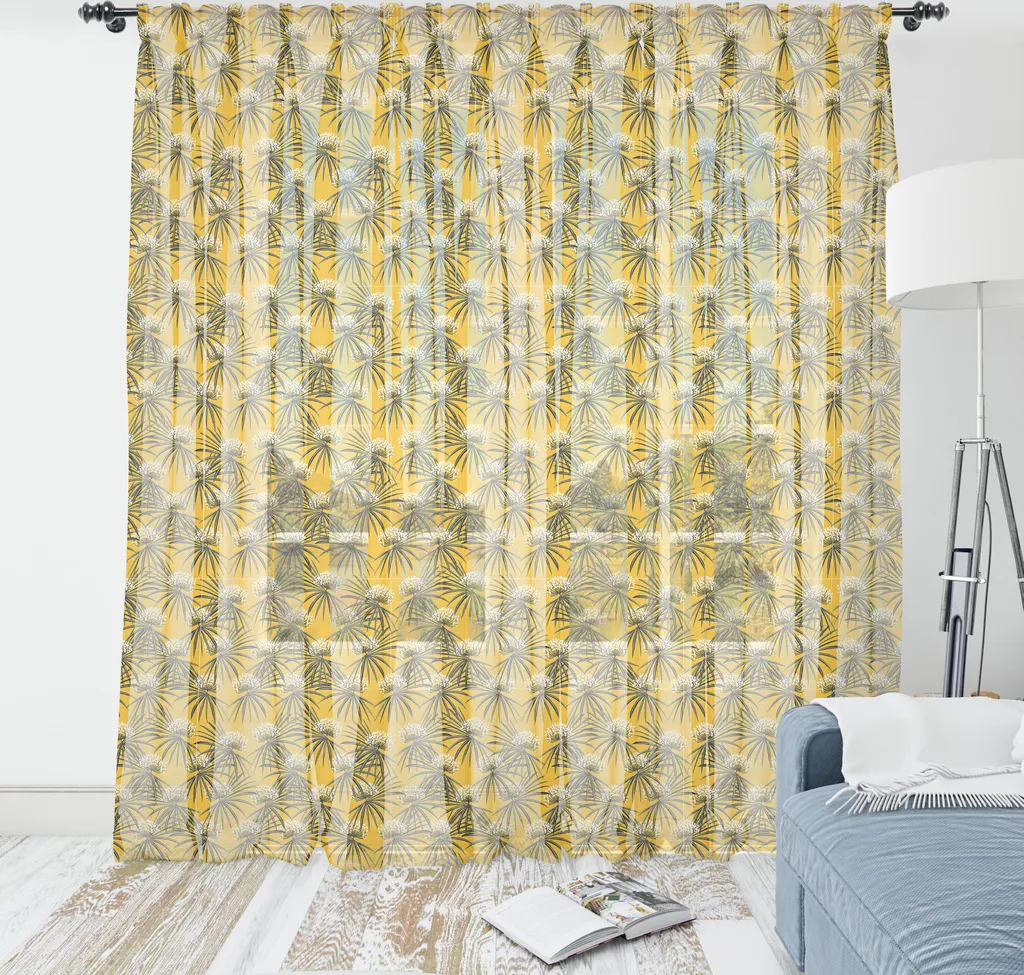 Tenda Murale Tropicale ABAKUHAUS Giallo Grigio - Satin 210x274 cm