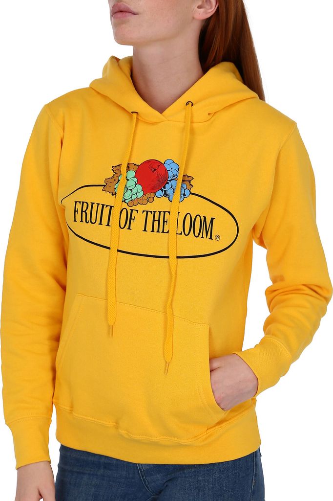 Fruit of the Loom Damen Kapuzenpullover mit Vintage-Logo Farbe: sonnenblumengelb Größe: M