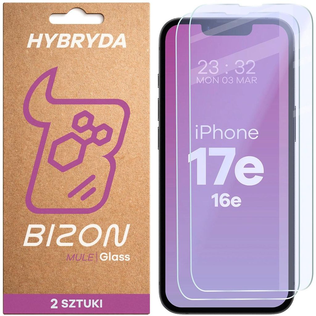 Flexibles Hybridglas für iPhone 17e / 16e, Bizon Glass Mule Duo, 2 Stück